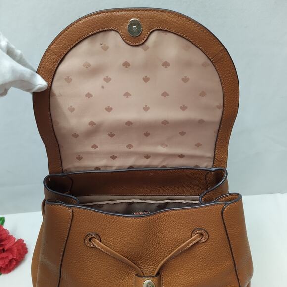 Kate Spade Leila Brown Pebbled Leather Drawstring Top Handle Backpack